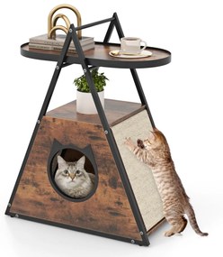 Armário para gatos caverna oculto com mesa de apoio Casa para gatos com 2 Estantes Estrutura em A Caverna para gatos Castanho