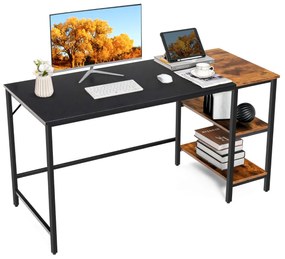 Mesa para computador com prateleiras de armazenamento Estrutura de aço para escritório industrial 140 x 60 x 74 cm preto