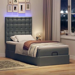 Cama otomana com colchão &amp; LEDs 90x200cm tecido cinzento escuro