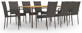 9 pcs conjunto de jantar para jardim vime PE castanho