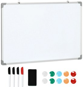 HOMCOM Quadro Magnético com Estrutura de Liga de Alumínio 90x60 cm Apagador 4 Marcadores e 10 Ímás para Escritório Casa Branco