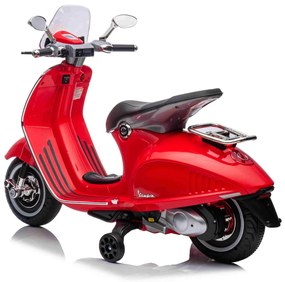 Vespa 946 para crinaças com marcha-atrás, licença, rodas auxiliares, bateria de lítio, 2 motores de 30 W, assento em couro, leitor de MP3 com entrada