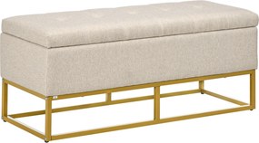HOMCOM Banco de Armazenamento Retangular Estofado em Linho com Pés de Aço para Sala de Estar Dormitório 110x44x48 cm Bege | Aosom Portugal