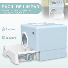 Caixa de Areia para Gatos com Pá Bandeja Removível 2 Portas Entrada Frontal e Saída Superior 52x41x38,5 cm Azul Claro