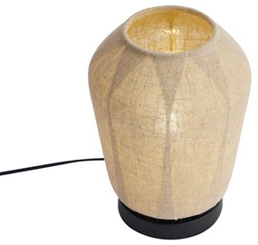 Candeeiro de Mesa Japandi Preto com Abajur de Linho Bege 21,5cm - Nami Japandi