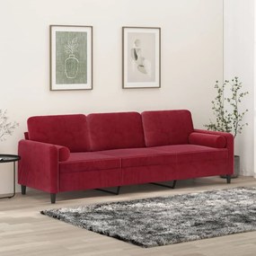 vidaXL Sofá 3 lug. c/ almofadas/almofadões 210cm veludo vermelho tinto
