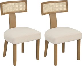 Conjunto de 2 cadeiras de jantar em madeira de borracha, com assento estofado, encosto largo e rattan; para sala de estar, quarto, restaurante e café+