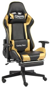 Cadeira de gaming giratória com apoio de pés PVC dourado