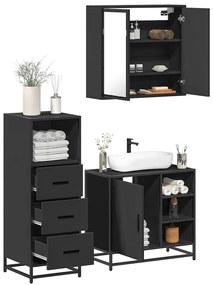 vidaXL 3 pcs conjunto móveis casa de banho derivados de madeira preto