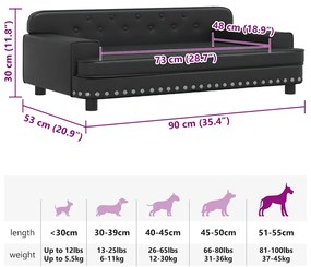 Cama para cães 90x53x30 cm couro artificial preto
