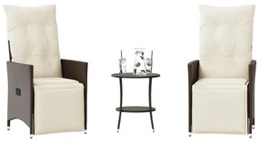 3 pcs conjunto bistrô com almofadões vime PE castanho