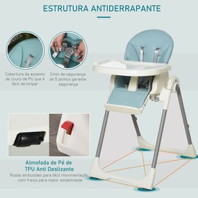 Cadeira de refeição ajustável e dobrável para bebê acima de 6 meses com bandeja dupla 55x80x104 cm azul