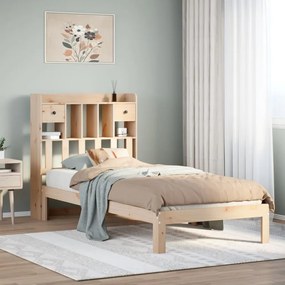 vidaXL Cama com estante sem colchão 90x200 cm pinho maciço