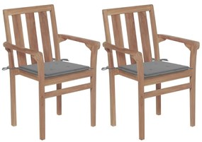 Cadeiras de jardim c/ almofadões cinzentos 2 pcs teca maciça