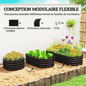 Floreira elevada quadrada para horta, em aço, modular, para legumes, plantas e flores, dim. 150 x 62 x 30 cm, preto