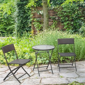 Conjunto de Mesa e 2 Cadeiras Móveis Ratan para Jardim Dobrável Estrutura Aço - 61x46x84cm Castanho