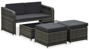 vidaXL Conjunto lounge de jardim c/ almofadões 4 pcs vime PE antracite