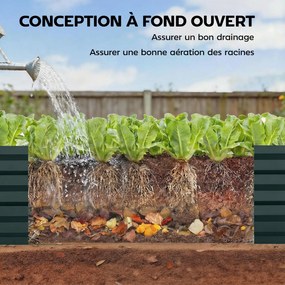 Floreira retangular para horta 150 x 70 x 30 cm,, em aço galvanizado, com rebordo de segurança e fundo aberto, verde