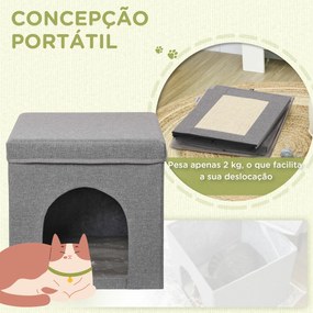 Casa para Gatos Cama para Gatos Casa para Gatos com Placa de Arranhar e Porta Interior 36,5x36,5x36,5 cm Cinza