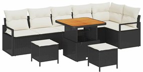 Conjunto de Sofás para Jardim vidaXL 9 Peças com Almofadas Preto Ratta