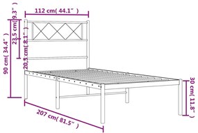 Estrutura de cama em metal com cabeceira 107x203 cm branco