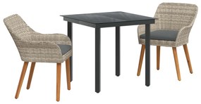 vidaXL Conjunto de Jantar para Jardim 3 pcs Cinzento-claro vime PE