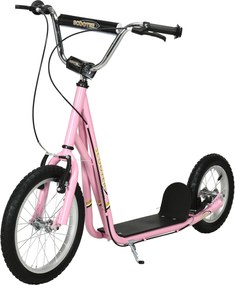 Trotinete infantil, com pneus grandes, guiador ajustável, punhos, travões e descanso, em aço rosa