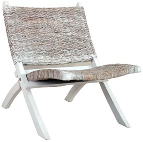 vidaXL Cadeira relaxante vime Kubu natural/madeira mogno maciça branco