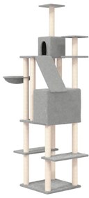 Árvore p/ gatos c/ postes arranhadores sisal 201 cm cinza-claro