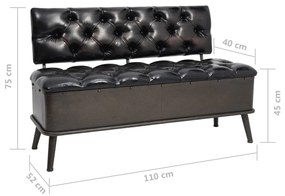 Banco de arrumação com encosto 110 cm couro artificial preto