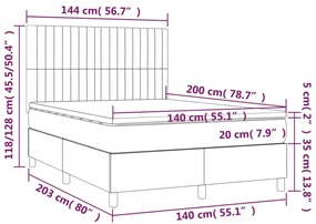 Cama box spring c/ colchão e LED 140x200 cm tecido cor creme