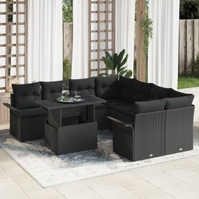 Conjunto de Sofá de Jardim vidaXL com Almofadas Preto Rattan Poliéster