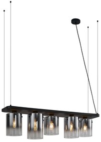Moderne hanglamp zwart met smoke glas 5-lichts - Hybrid