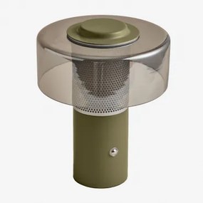 Lâmpada De Mesa Led Sem Fios Em Cristal E Ferro Elfriede Verde Azeitona Intenso - Sklum