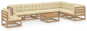 vidaXL 9 pcs conj. lounge ext. c/ almofadões pinho maciço castanho-mel