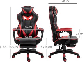 Cadeira de gaming ergonómica, cadeira de escritório confortável com apoio para os pés, apoio para a cabeça e almofada lombar, altura ajustável, preta