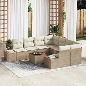 vidaXL Conjunto de Sofá de Jardim de 9 Peças com Almofadas Bege em Rattan de Polietileno e Acácia