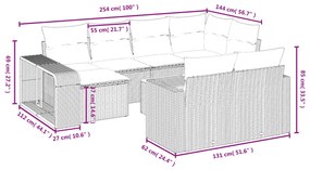 11 pcs conjunto sofás de jardim c/ almofadões vime PE preto