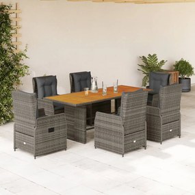 vidaXL 7 pcs conjunto de jantar p/ jardim c/ almofadões vime PE cinza