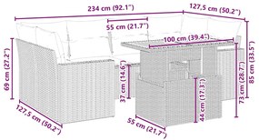 7 pcs conjunto de sofás p/ jardim com almofadões vime PE bege