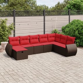 vidaXL 8 pcs conjunto sofás de jardim c/ almofadões vime PE castanho