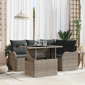 Conjunto de Sofá de Jardim vidaXL 5 Peças com Almofadas Cinzento Vime PE