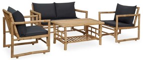 4 pcs conjunto lounge p/ jardim com almofadões bambu