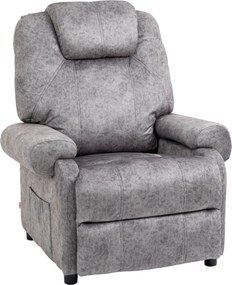 Poltrona Relax Reclinável com Apoio para os Pés Retrátil Encosto Alto Bolso Lateral Acolchoado Grosso 88x91x108 cm Cinzento