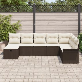 Conjunto de Sofá de Jardim de 8 Peças com Almofadas Castanho de Vime P