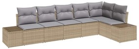 Conjunto de Sofá Garden 6 Peças com Almofadas Bege Rattan Poliéster