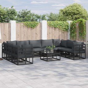 vidaXL Conjunto de Sofá de Jardim com almofada 10 pcs Preto Alumínio