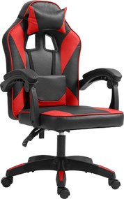 Cadeira de escritório em couro sintético preto e vermelho