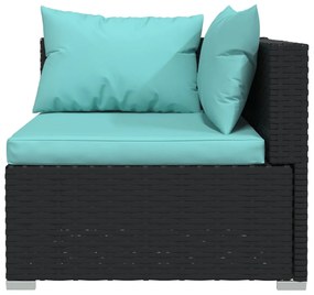 6 pcs conjunto lounge de jardim c/ almofadões vime PE preto