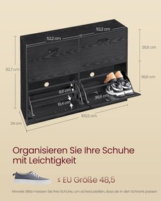 Sapateira VASAGLE com 4 abas, divisora para sapatos, ajustável para 16 a 28 pares de sapatos, corredor, 24 x 105,5 x 82,7 cm, preto, ébano, LBC035B01